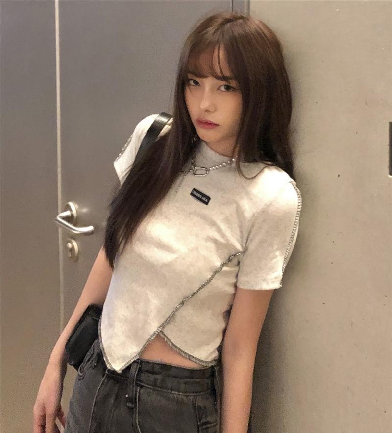 Women Ladies Summer Personality Tops Irregular Loose Short Sleeve Short T-shirt Blouse