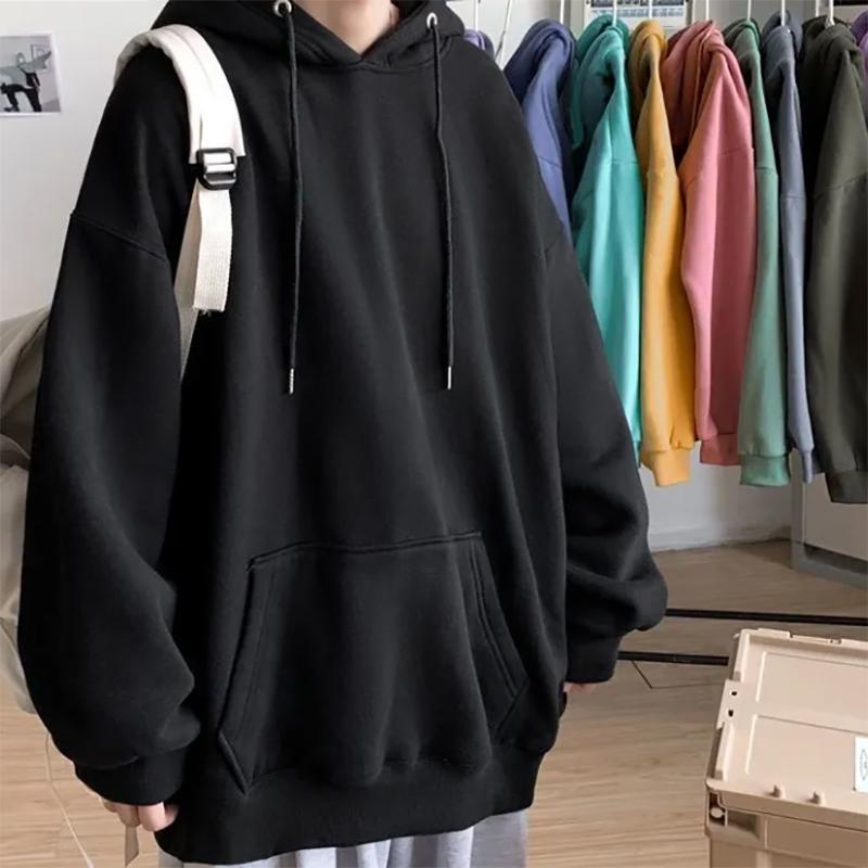 Hooded Sweater Men's Hooded Loose Wild Autumn and Winter Pullover Sweater Hong Kong Style Solid Color Plus Velvet Thick Knitwear Hoodie Sweatshirts