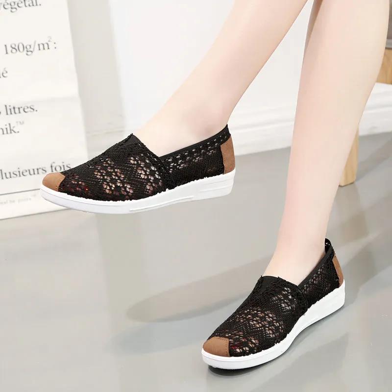 Summer Cloth Shoes Women's Flat Mesh Hollow Fisherman Shoes Slip-on Soft-soled Shoes