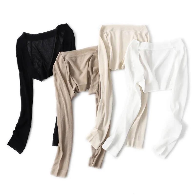 Knitted Cardigan Ultra-short Sun Protection Shirt Women's Thin Air-conditioned Shirt Shawl with Long Sleeves