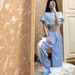 Small Daisy Loose High-waisted Trousers Female Korean Student Wide-leg Leggings Pants Slimming Sports Casual Pants