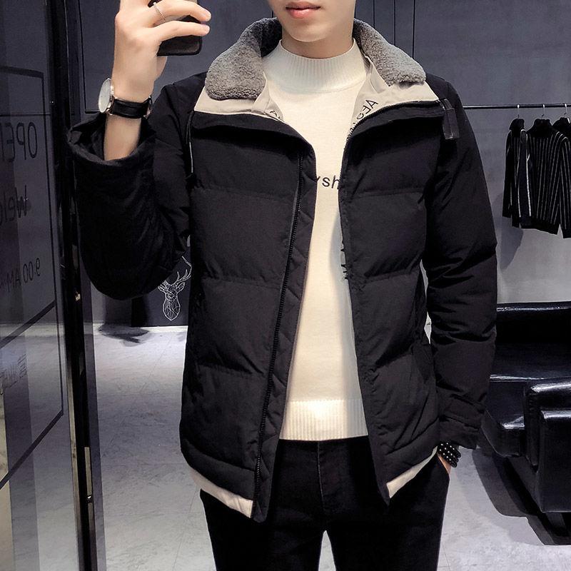 Men's Winter Warm Cotton Jacket Korean Style Fashion Brand Thick Lamb Wool Detachable Collar Cotton Jacket Men