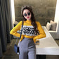 Pofulove Hong Kong Style Retro Bottoming Shirt Slim Contrast Color Letters Half Turtleneck Sweater