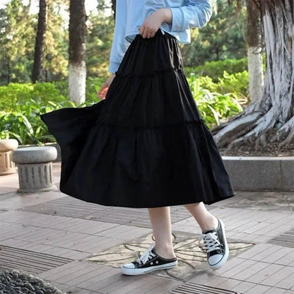 Solid Color Goddess Skirt Cake Skirt Super Fairy Girl Slim Summer A-line Skirt Mid-length Skirt