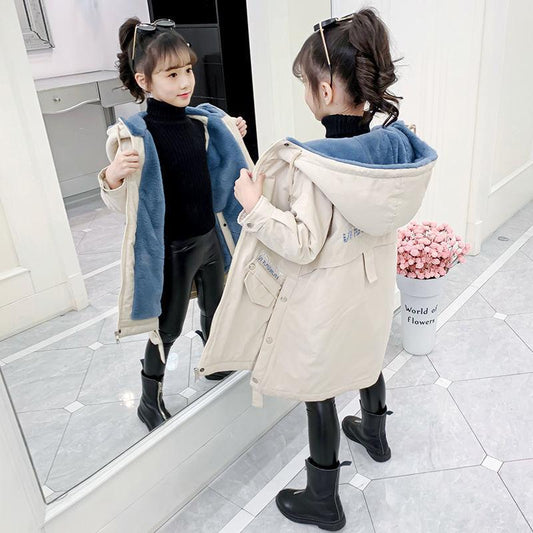 Girls' Warm and Windproof Cotton Clothes Mid-length Padded Winter Coat