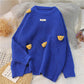 Bear sweater women's pullover loose autumn and winter new solid color loose thick wool sweater coat outer wear