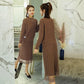 Women Sexy Winter Knitted Tops and Dress 2 Piece Set Fashion Lace DRESS and Sweater Two Piece Set