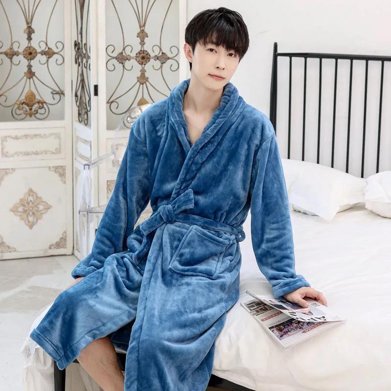 Long Robe Coat Men Cashmere Bathrobe Ladies Shawl Bathrobe Winter Thick Home Clothes