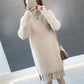 Long Faux Mink Fleece Sweater Winter Bottoming Sweater Thick Warm Knitted Lace Stitching Mohair Sweater Dress