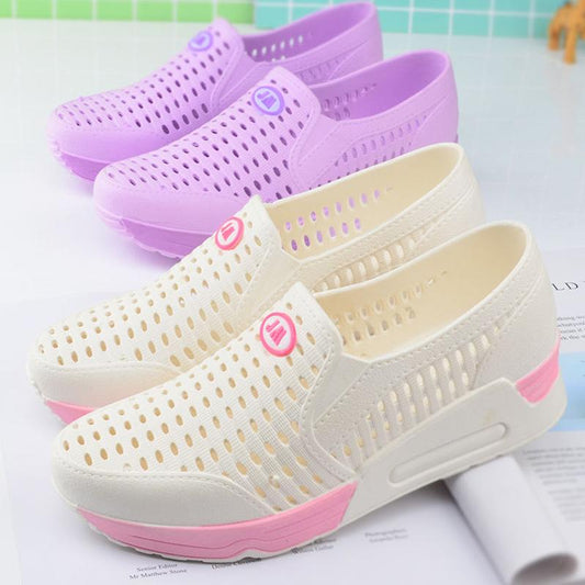 Summer White Thick-soled Girls Sandals Hollow Baotou Hole Shoes Breathable Beach Shoes Waterproof Non-slip Sunny Rain Boots