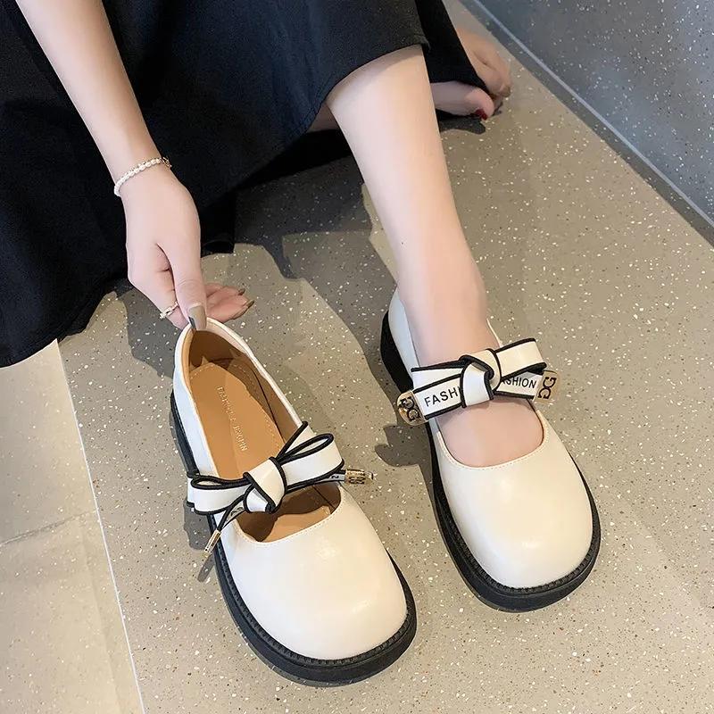 Female British Loafers Summer Small Leather Shoes Retro Medium Heel Comfortable Shoes Cute Low Wedge Lady Shoes with Skirt Lolita Shoes for Girls