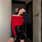 Ladies Sexy Off-shoulder Sweater One-shoulder Split Cross Color Matching  Knitted Sweater Thick Pullover Sweater Autumn Winter