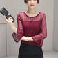 Flared Sleeve Mesh Bottoming Shirt Lace Spring and Summer Plus Size Women's Three-quarter Sleeve Top