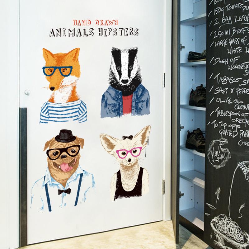 Nordic ins creative warm dog fox bear rabbit animal decoration self-adhesive wall stickers cartoon