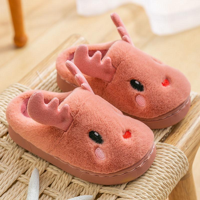 Autumn and Winter Cotton Slippers Children’s Cute Antler Slippers Non-slip Warm and Comfortable