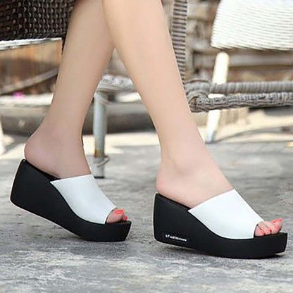 Sandals and Slippers Women Wear Thick-soled Waterproof Platform High-heeled Slope-heeled Slippers for Female Students In Summer