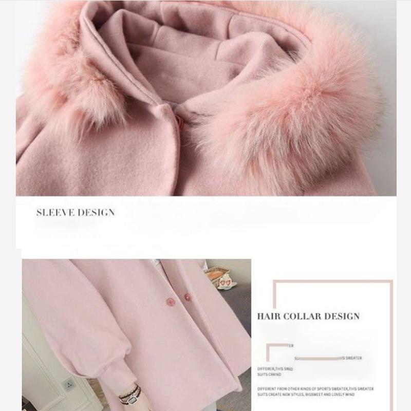 Women's Mid-length Woolen Coat with Waist and Woolen Collar Autumn and Winter Fashion Korean Small Thick Woolen Coat