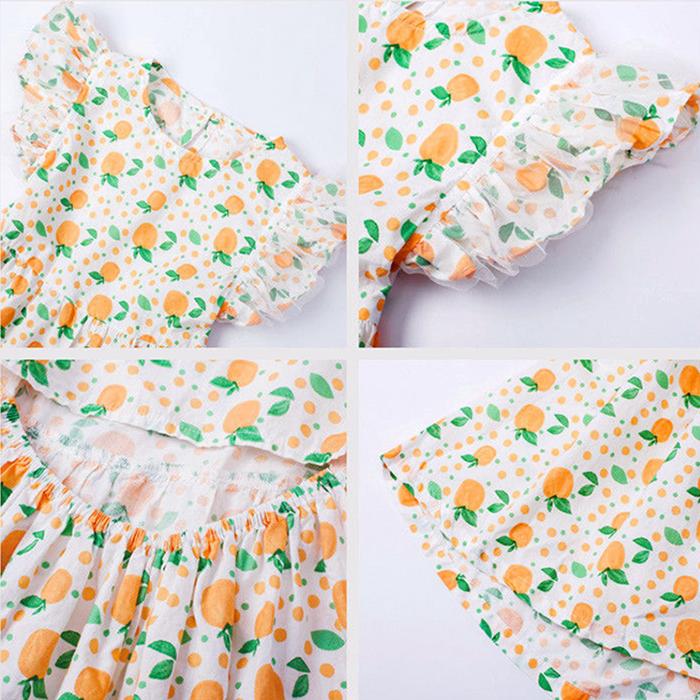 Girl's Back Hollow Out Dress Orange Skirt Children's Sleeveless Skirt Button Korean Baby Broken Flower Princess Skirt
