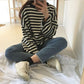 Autumn and Winter Striped Student Loose Pullover Long Sleeve Round Neck All-match Bottoming Sweater Coat