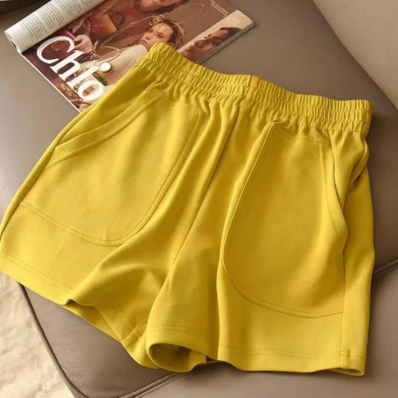 Women's Casual Shorts Summer Loose Elastic Waist Solid Color Thin Wide Leg Pants High Waist Casual All-match Shorts