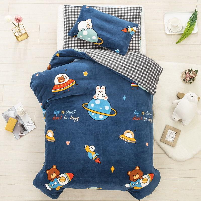 Milk Velvet Kindergarten Quilt Lunch Break Three-piece Set Thickened Children's Small Quilt Autumn and Winter Plus Velvet Soft Quilt Bed Set