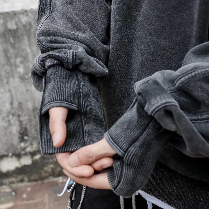 Sweater Men's Autumn and Winter Sleeves Oversize Drop Shoulders Retro Washed Solid Color Top Loose Casual Cool Men's Tops