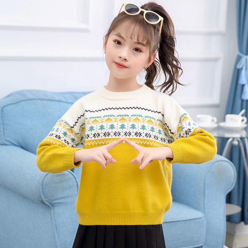Autumn and Winter Girls Thick Sweater Soft Round Neck Children's Sweater Fashion Jacquard Kids Sweater