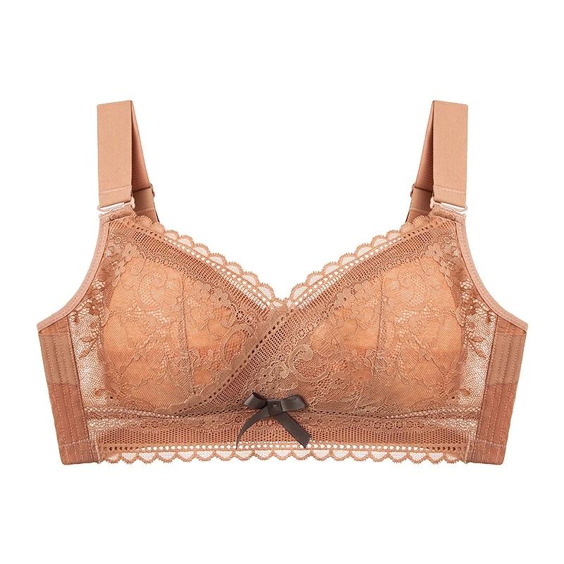 Women's Sexy Lace Plus Size Underwear C D E Full Cup for Big Breasts Female Adjustable Bra No Steel Ring Comfortable Bra Breathable Thin Brassiere