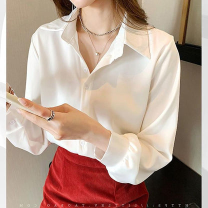 Loosely Stacked White Shirts Are Thin Design Niche Tops Chiffon Shirts Women's Summer Work Wear Stand-up Collar Casual Shirts