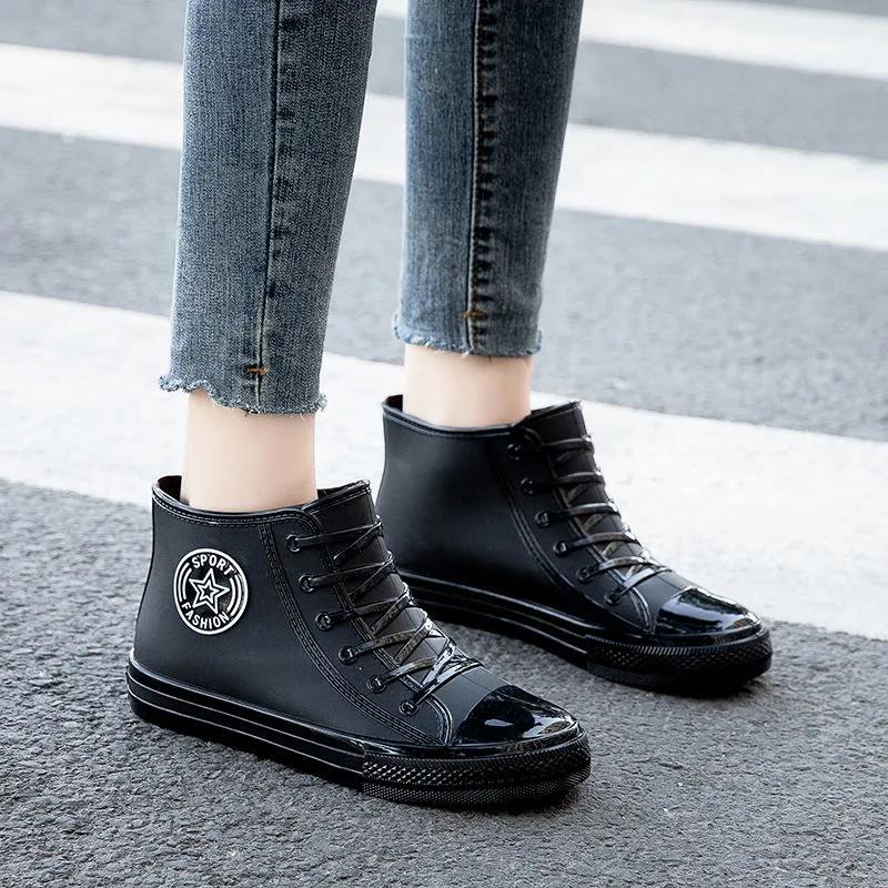 Rain Boots Short Boots Female Adult Fashion Water Shoes Wear-resistant Non-slip Waterproof Work Shoes Four Seasons Wearable Embossed Design