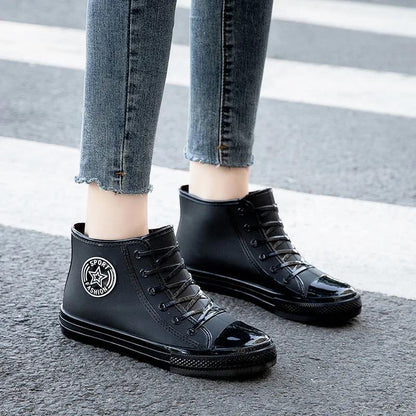 Rain Boots Short Boots Female Adult Fashion Water Shoes Wear-resistant Non-slip Waterproof Work Shoes Four Seasons Wearable Embossed Design