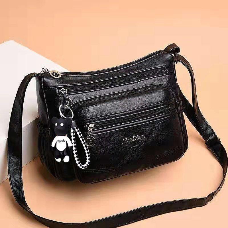 Sheep Leather Multi-layer Female Bag Fashion Trend Large Capacity Messenger Bag Middle-aged Lady Shoulder Bag Mother Bag
