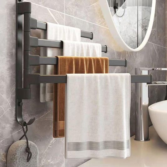 31cm Rotating 2 Bar Bathroom Towel Rack Free Punching Multi-bar Drying Space Aluminum Towel Bar Bathroom Rack Dormitory Rack Kitchen Towel Rack