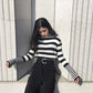 Sweater Women's Turtleneck Knitwear Black and White Striped Pullover Korean Slim Top Trendy Sweater Autumn and Winter Fashion