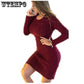 Women Solid Color Sweater Autumn Winter Sweater Dress Long Sleeve Knitted Dress