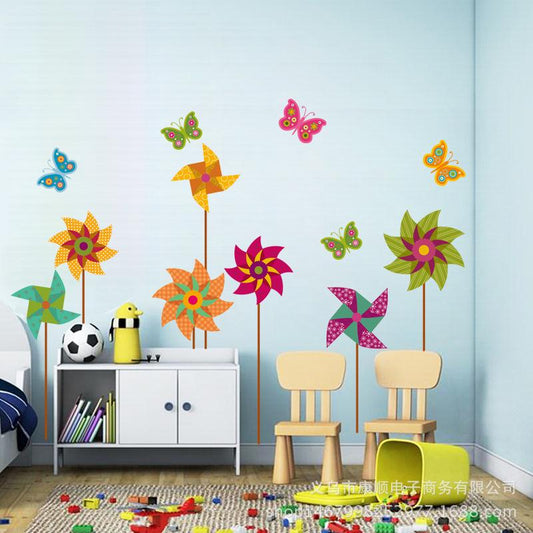 Colorful windmill wall sticker colorful Green wall decoration sticker painting background sticker