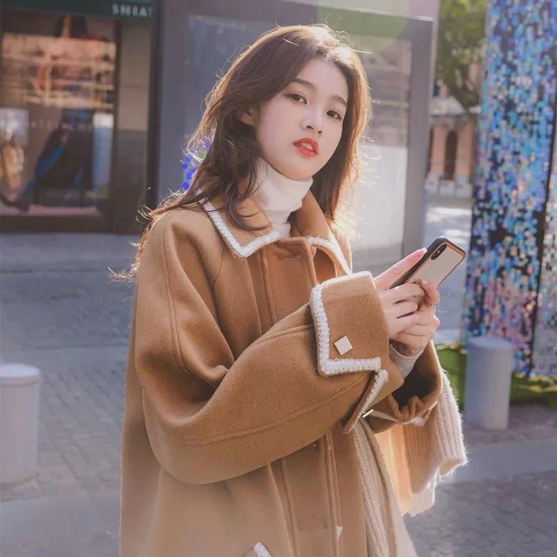 Autumn and Winter Woolen Coat Korean Version of Thin Lapel Coat Mid-length Over The Knee Plus Size Women's Woolen Coat