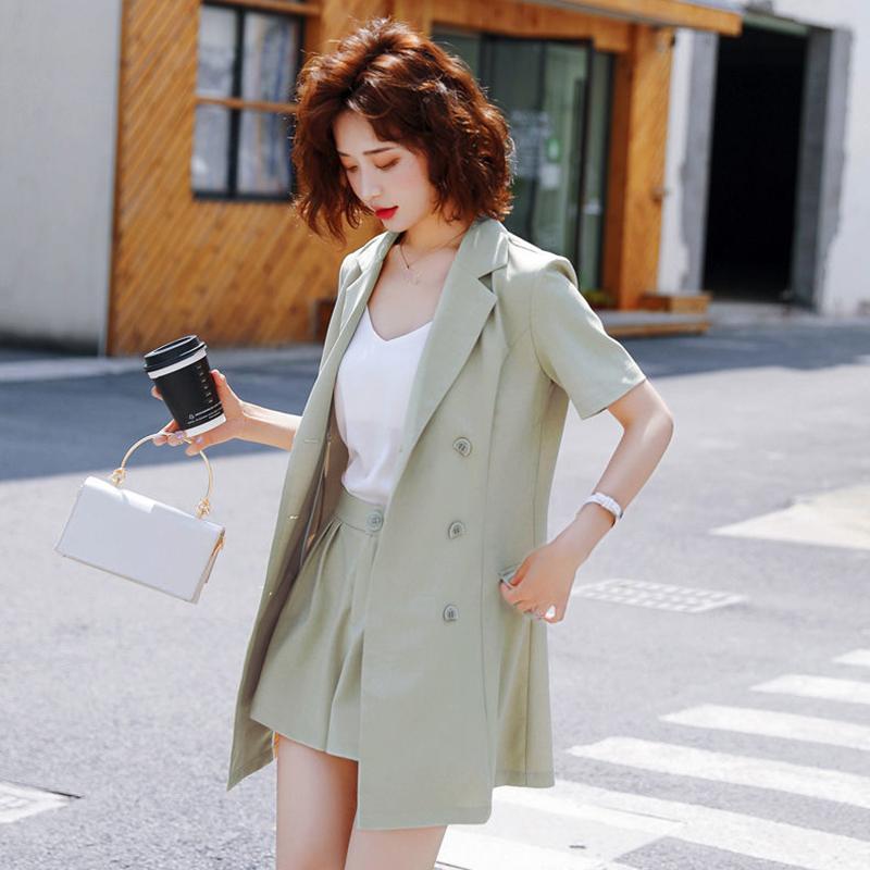 Suit Shorts Suit Female Summer Professional Suit Three-piece Short-sleeved Suit Jacket + Loose Shorts + Lined Casual Professional Suit