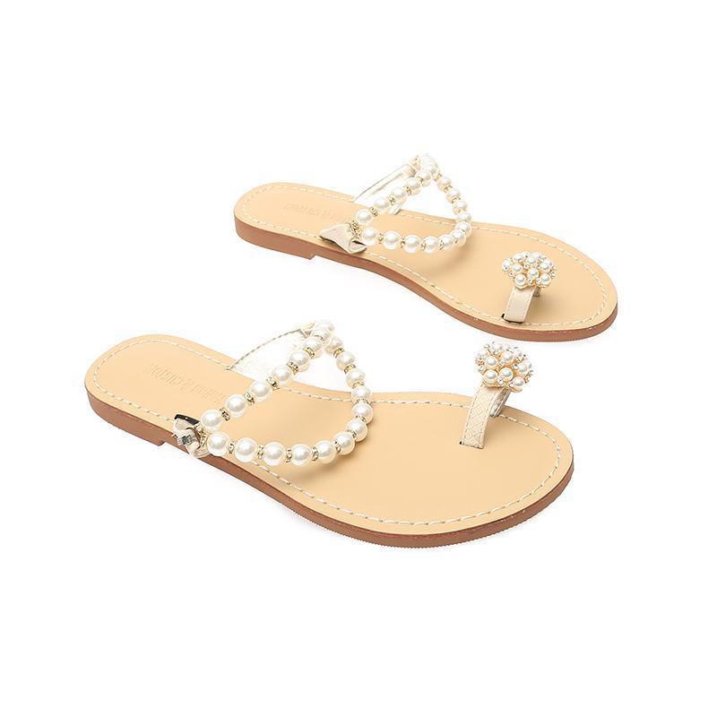 Sandals Female Students Flat Pearl Slippers Outside Wear All-match Vacation Beach Sandals and Slippers