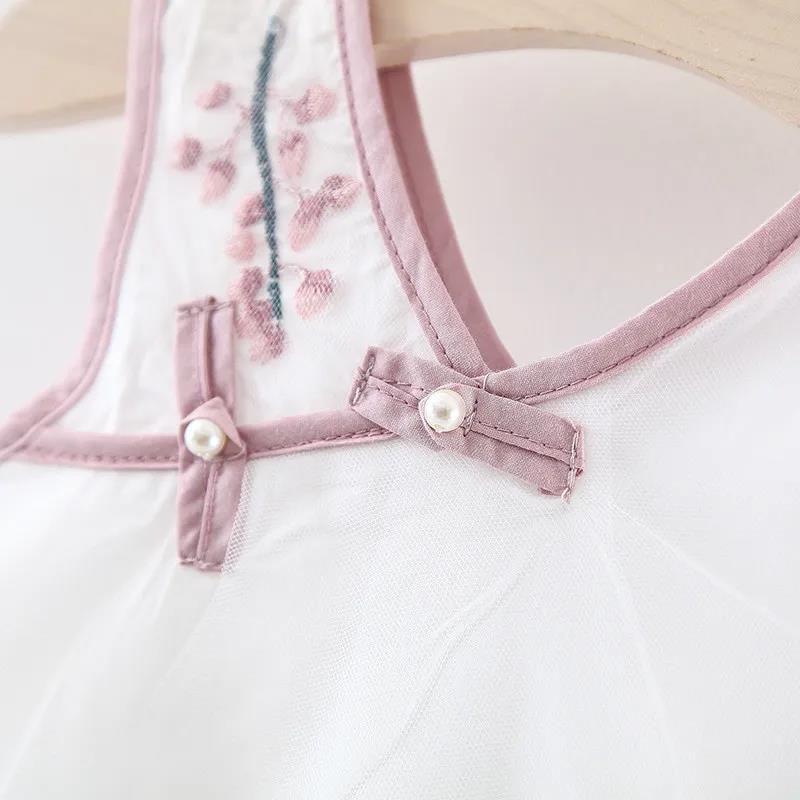 Girls Dress Temperament Cheongsam Mesh Princess Skirt Chinese Style Baby Vest Skirt Sleeveless Round Neck A-line Skirt
