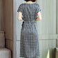 Fashion Women O-Neck Short Sleeve Houndstooth Patchwork Print Work Casual Dress Spring Summer