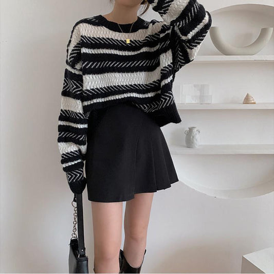 Autumn and Winter Stripes Color Matching Japanese Vintage Lazy Style Pullover Sweater Female Forest Gentle and Versatile