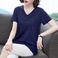 Women's Summer Short Sleeve Mid Length V-Neck Large Size Loose T-Shirt