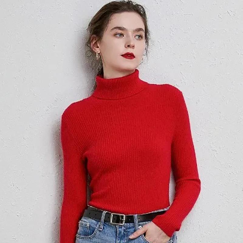 Turtleneck Pullover Sweaters Women Autumn Winter Casual Plus Size Knitted Jumper Solid Basic High Neck Tops