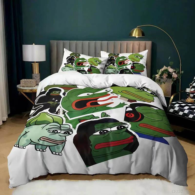 Bed Set of Pillow Socket Three-piece Bedding Set Funny Style 2m Double Bed Green Frog