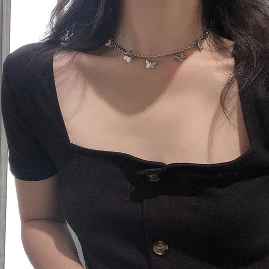 Dark Girl Butterfly Necklace Retro Collar Choker Necklace Non-fading Titanium Steel Necklace Mom Daughter Gifts Personalized Ornaments