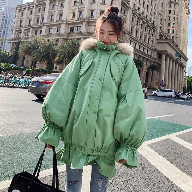 Winter Ruffled Thickened Women's Cotton-padded Jacket Mid-length Fur Collar Hooded Cute Rabbit Ears Cotton-padded Jacket Fashion Warmth Parka Coat