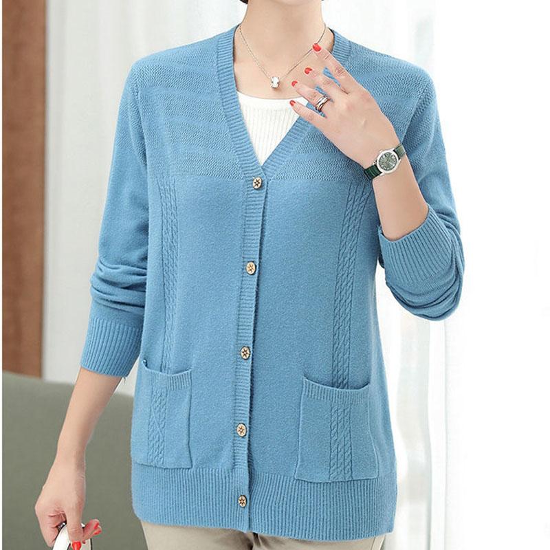 Spring and Autumn Short Knitted Tops Pure Color Casual Tops Simple Middle-aged Ladies Jackets