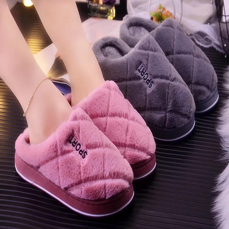 Winter Warm Cotton Slippers Couple Thick Non-slip Slippers