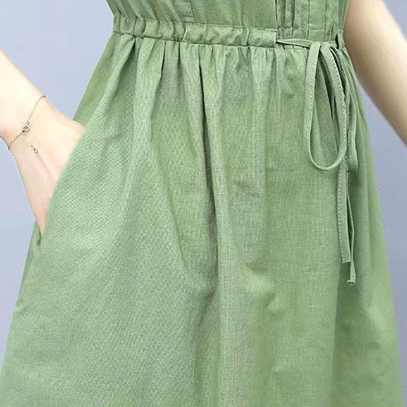 Women's Summer Dress Solid Color Round Neck Skirt Women's Large Size Mid Length A-Line Skirt
